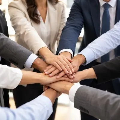 Equipo uniendo sus manos